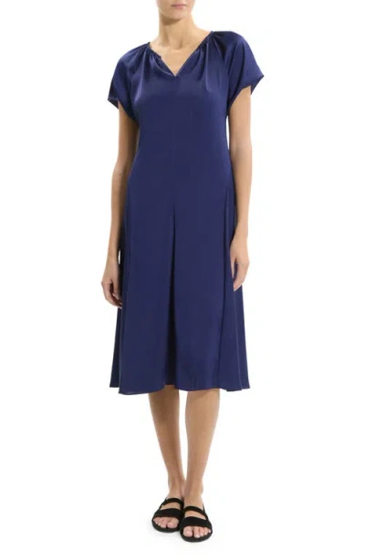 Theory Fit & Flare Satin Midi Dress In Blue