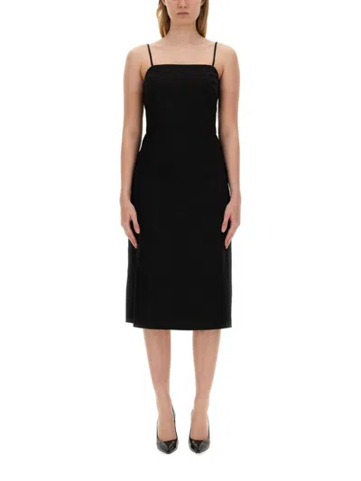 THEORY THEORY FITTED BLACK MIDI DRESS WITH SPAGHETTI STRAPS