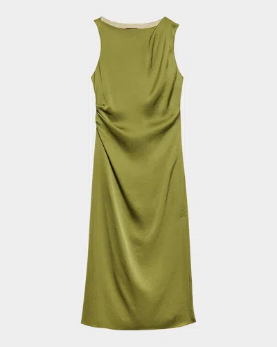 Theory Fitted Drape Midi Dress In Green