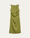Theory Fitted Drape Midi Dress In Green