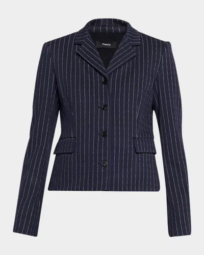 Theory Fitted Pinstripe Jacket In Blue