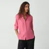 Theory Fitted Shirt In Silk Georgette In Bright Pink