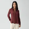 Theory Fitted Shirt In Silk Georgette In Burgundy