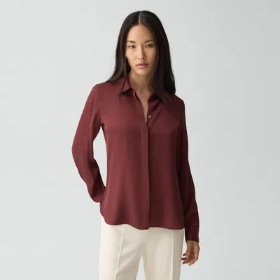 Theory Fitted Shirt In Silk Georgette In Burgundy