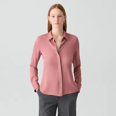 Theory Fitted Shirt In Silk Georgette In Pink