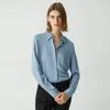 Theory Fitted Shirt In Silk Georgette In Stone Blue