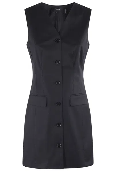 THEORY FITTED SLEEVELESS BLACK BLAZER MINI DRESS