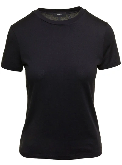 Theory Fitted White Crewneck T-shirt In Cotton Woman In Black