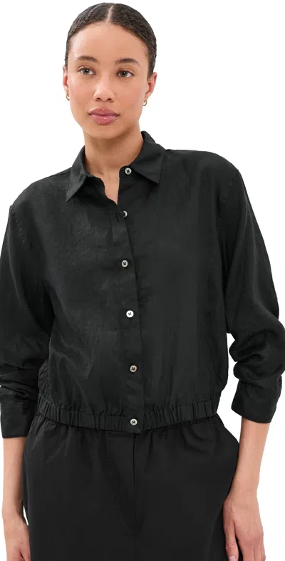 Theory Fixed Sleeve Linen Button-up Shirt In Black