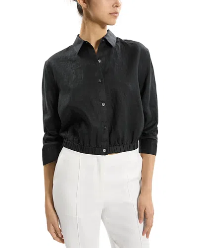 Theory Fixed Sleeve Linen Button-up Shirt In Black
