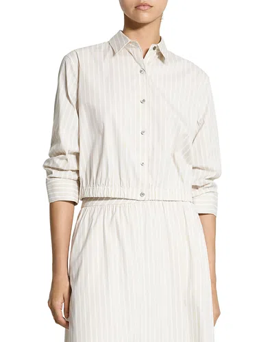 Theory Stripe Fixed Sleeve Cotton Blend Button-up Shirt In Neutral