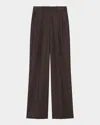 Theory Double Pleat Pant In Sleek Flannel In Hickory Melange