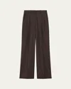 Theory Double Pleat Pant In Sleek Flannel In Hickory Melange
