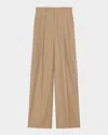 Theory Flannel Double-pleat Pants In New Camel