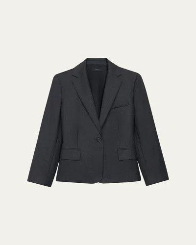 Theory Flannel One-button Slim Jacket In New Charcoal Melange