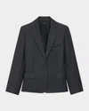 Theory Single-breasted Three Pockets Blazer In Black Wool In New Charcoal Melange