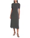 Theory Short Sleeve Flare Midi Dress Black Multi In Gray