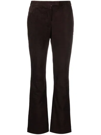 Theory Flared Leather Trousers In Brown