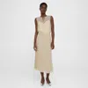 Theory Flared Midi Skirt In Polka Dot Silk In Oatmeal Multi