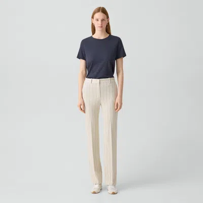 Theory Flared Pant In Striped Crepe Jersey In White