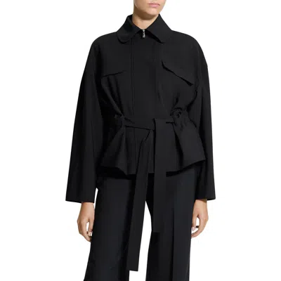 Theory Flight Tie Waist Stretch Wool Jacket In Black