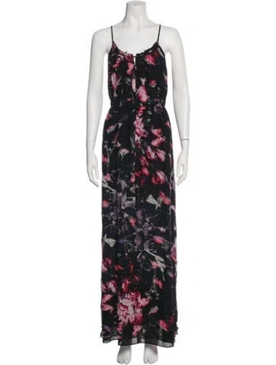 Pre-owned Theory Floral Print Long Dress In Black