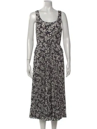 Pre-owned Theory Floral Print Midi Length Dress In Black