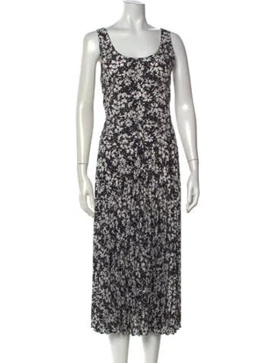 Pre-owned Theory Floral Print Midi Length Dress In Black