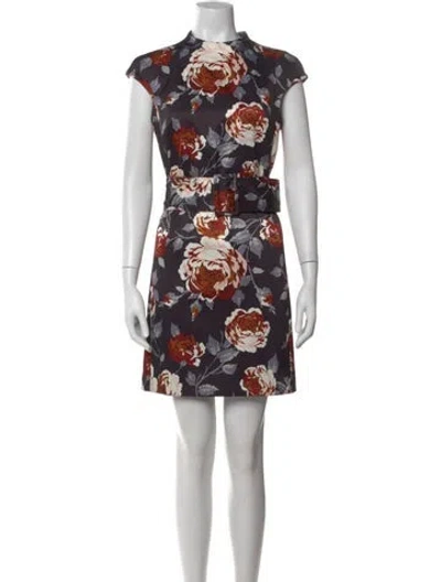 Pre-owned Theory Floral Print Mini Dress In Black