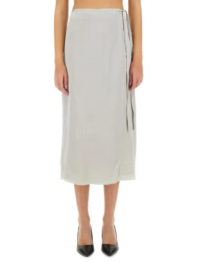 Theory Flowing Silk Midi Skirt In Grey
