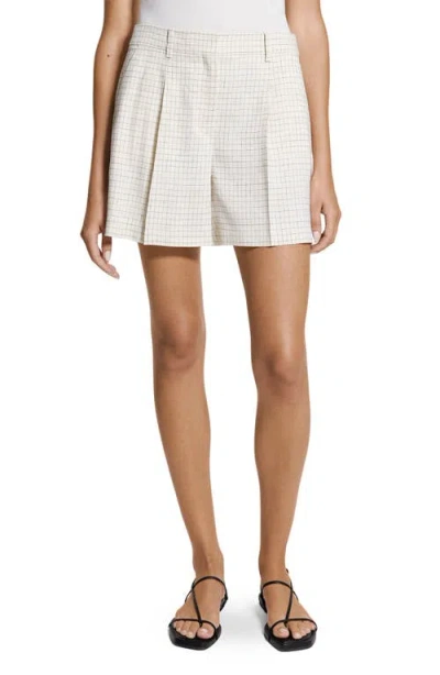 Theory Fluid Checked Linen-blend Shorts In Burgundy