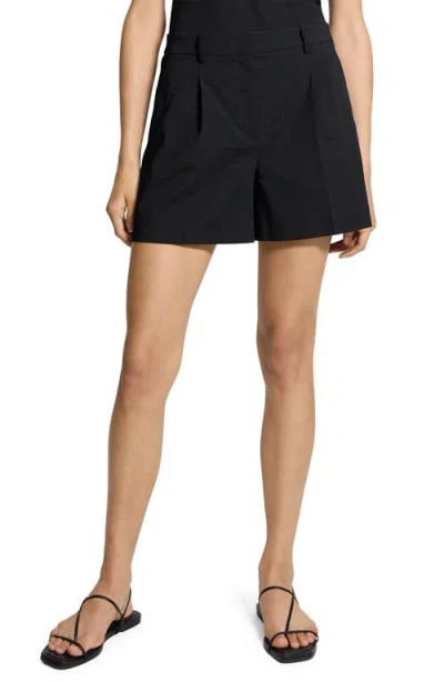 Theory Fluid Linen Blend Pleated Shorts In Black