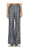 Theory Fluid Plaid High Waist Straight Leg Silk Pants In Gray