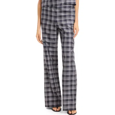 THEORY THEORY FLUID PLAID HIGH WAIST STRAIGHT LEG SILK PANTS