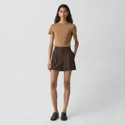 Theory Fluid Pleat Short In Good Linen In Brown