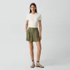Theory Fluid Pleat Short In Washed Twill In Green