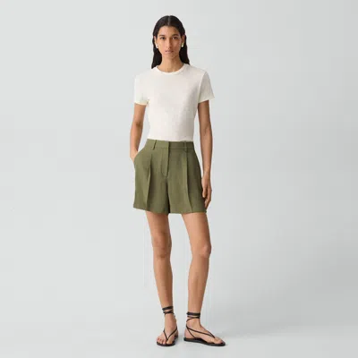 Theory Fluid Pleat Short In Washed Twill In Green