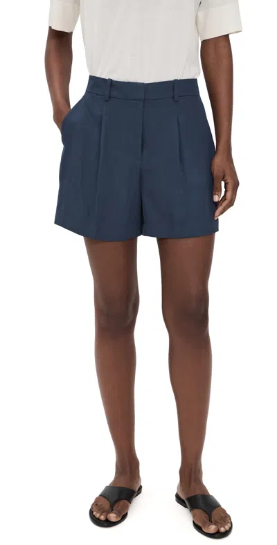 Theory Fluid Pleated Shorts Nocturne Navy/xlv In Blue
