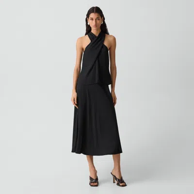 Theory Fluid Pull-on Skirt In Washed Twill In Black