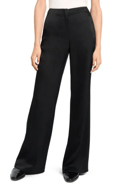 Theory Fluid Satin Wide Leg Pants In Black