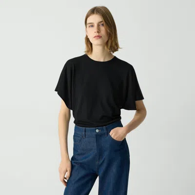 Theory Flutter Sleeve Top In Regal Wool In Black