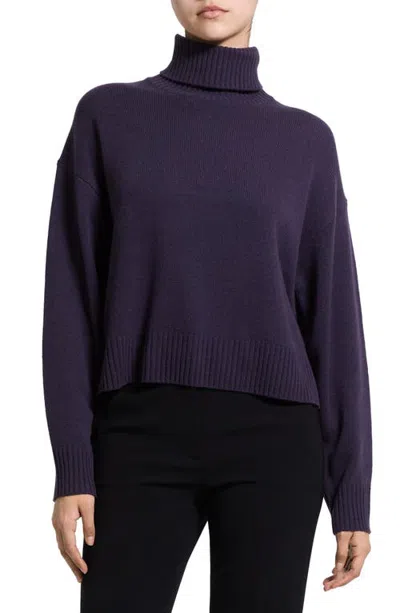 Theory Fold-over Turtleneck Cashmere Sweater In Purple