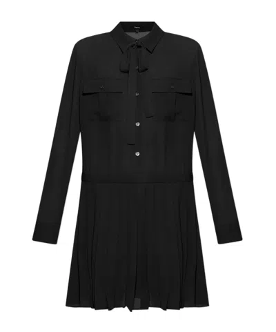 Theory Women's Long-sleeve Pleated Mini Shirt Dress In Black | ModeSens