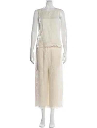 Pre-owned Theory Fringe Trim Accent Pant Set In Neutrals