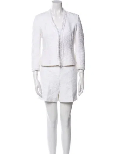 Pre-owned Theory Fringe Trim Accent Short Set In White