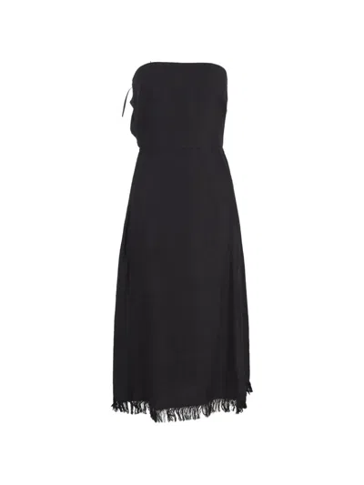 Pre-owned Theory Fringed Strapless Midi Dress In Black