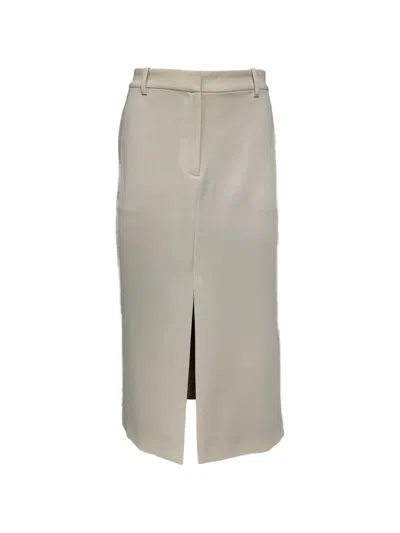 Pre-owned Theory Front Slit Midi Skirt In Neutral