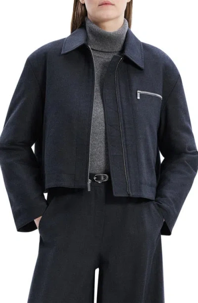 Theory Front Zip Crop Jacket In Charcoal Melange