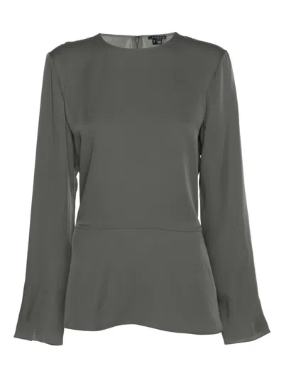 Pre-owned Theory Full-sleeve Silk Top In Gray