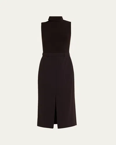 THEORY FUNNEL-NECK ADMIRAL CREPE SLEEVELESS MIDI DRESS